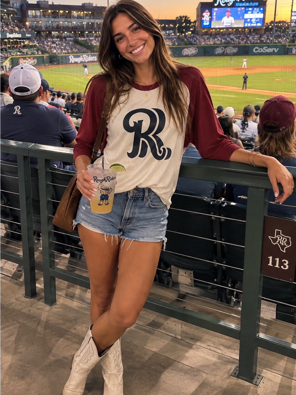 Rough Riders Women's Maroon and Cream Raglan Baseball Jersey